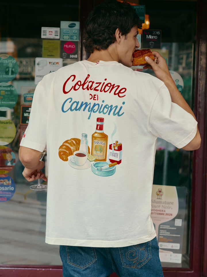 T-shirt oversize en coton White Delmar avec imprimé Colazione Dei Campioni au dos 
