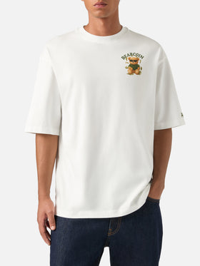 White Delmar oversize cotton t-shirt with back Bearcoin print