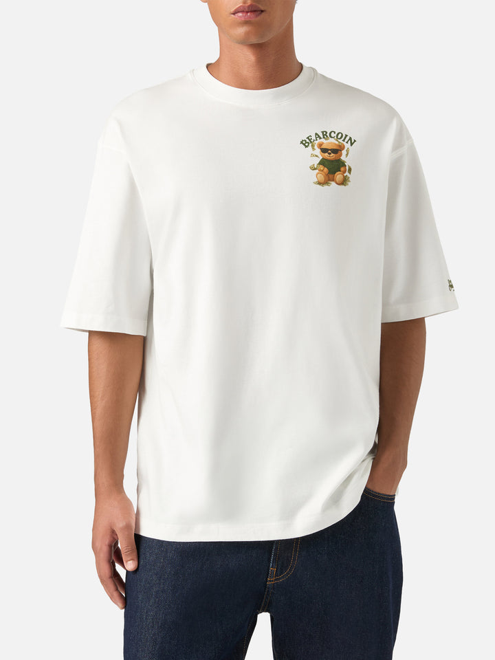 T-shirt Delmar oversize bianca in cotone con stampa Bearcoin sul retro