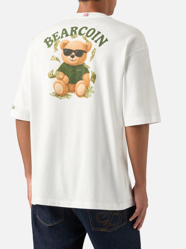 T-shirt Delmar oversize bianca in cotone con stampa Bearcoin sul retro