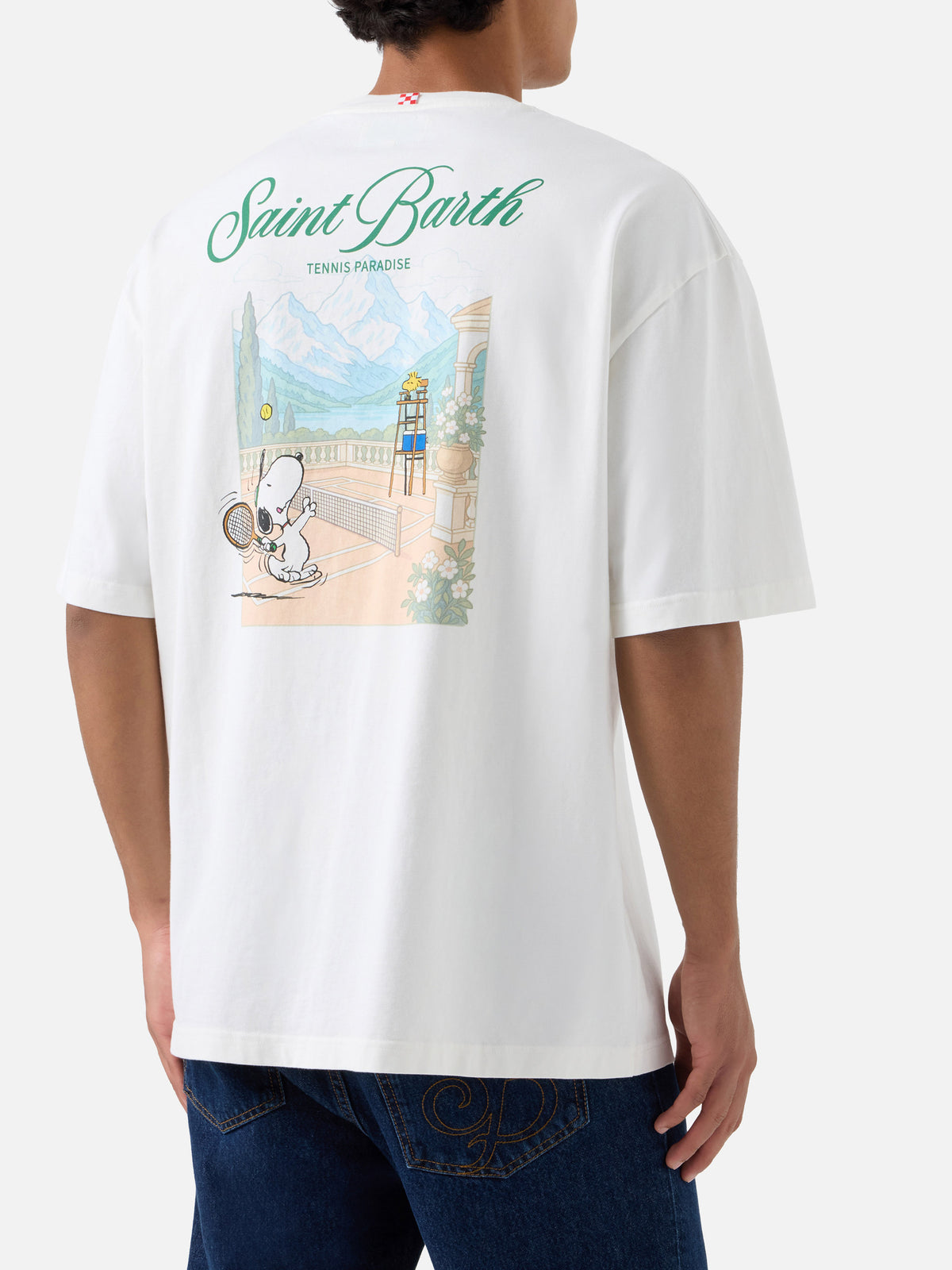 Delmar T-Shirt in Weiß mit Peanuts Tennis Paradise-Print 