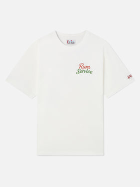 T-shirt oversize blanc en coton Delmar avec imprimé Rum Service au dos 