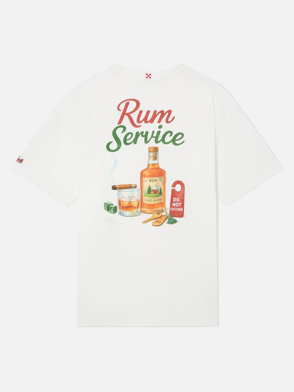 T-shirt oversize blanc en coton Delmar avec imprimé Rum Service au dos 