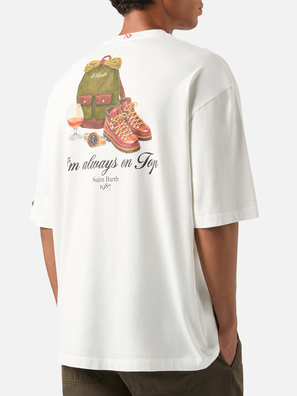 Weißes Oversize-T-Shirt aus Baumwolle Delmar mit rückseitigem Print „I'm Always On Top“ 