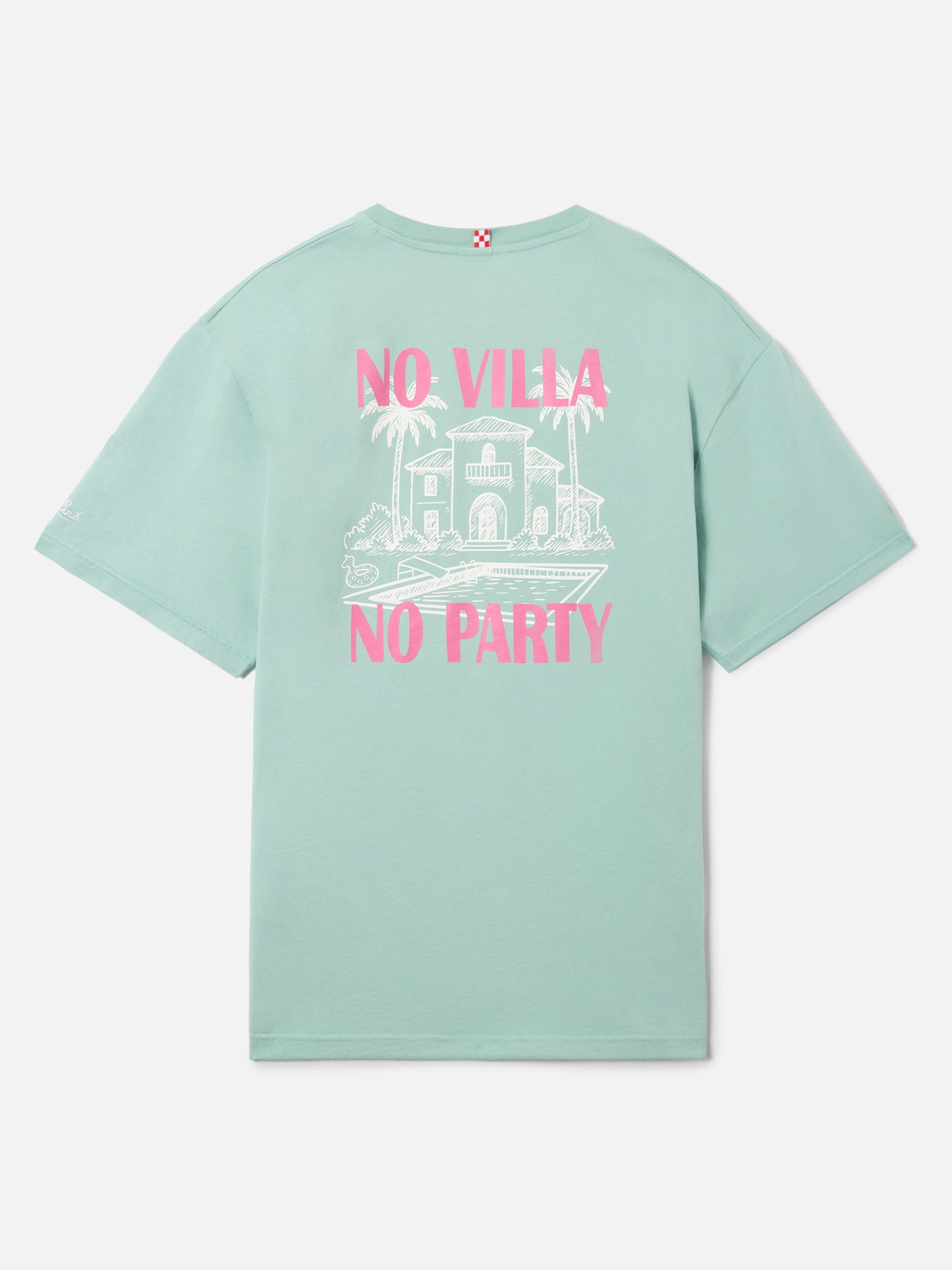 Green Delmar t-shirt with No Villa No Party print and maxi graphic on the back