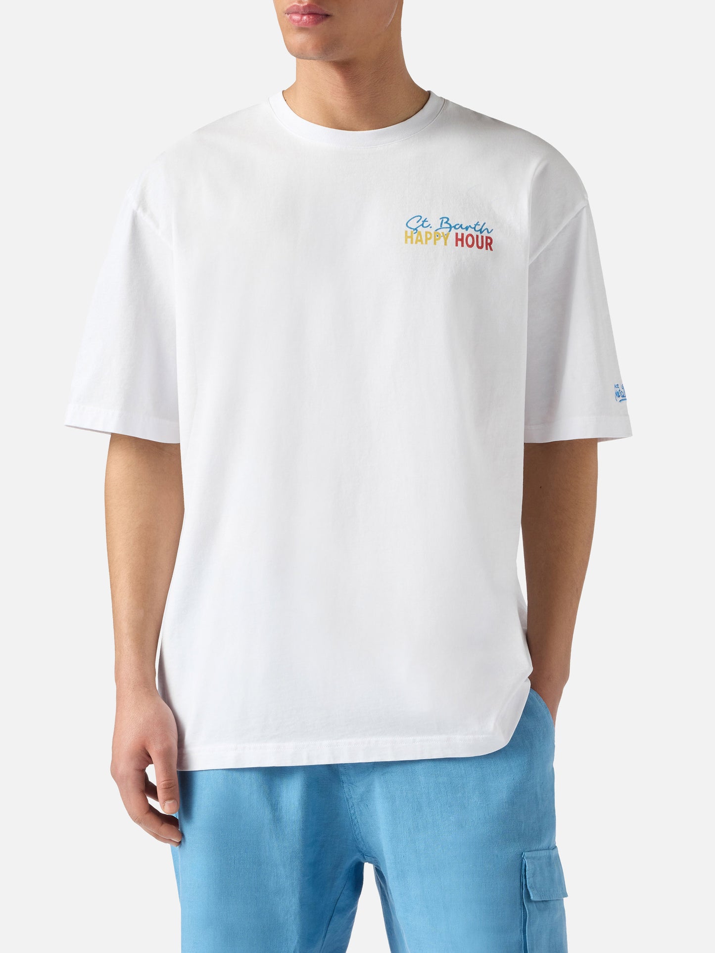 Delmar t-shirt with St. Barth Happy Hour print and maxi graphic on the back
