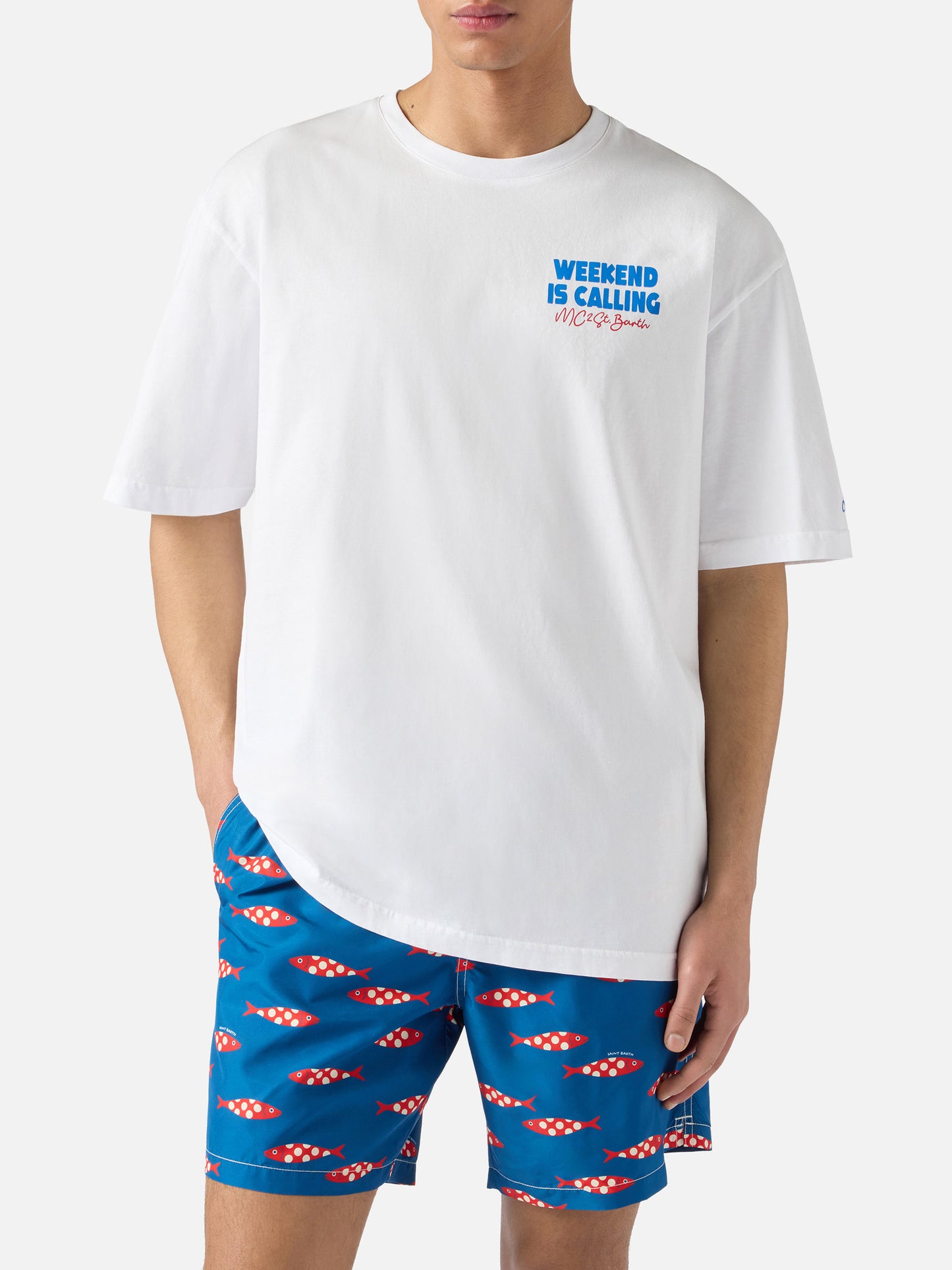 Delmar t-shirt with Weekend Is Calling print and maxi graphic on the back