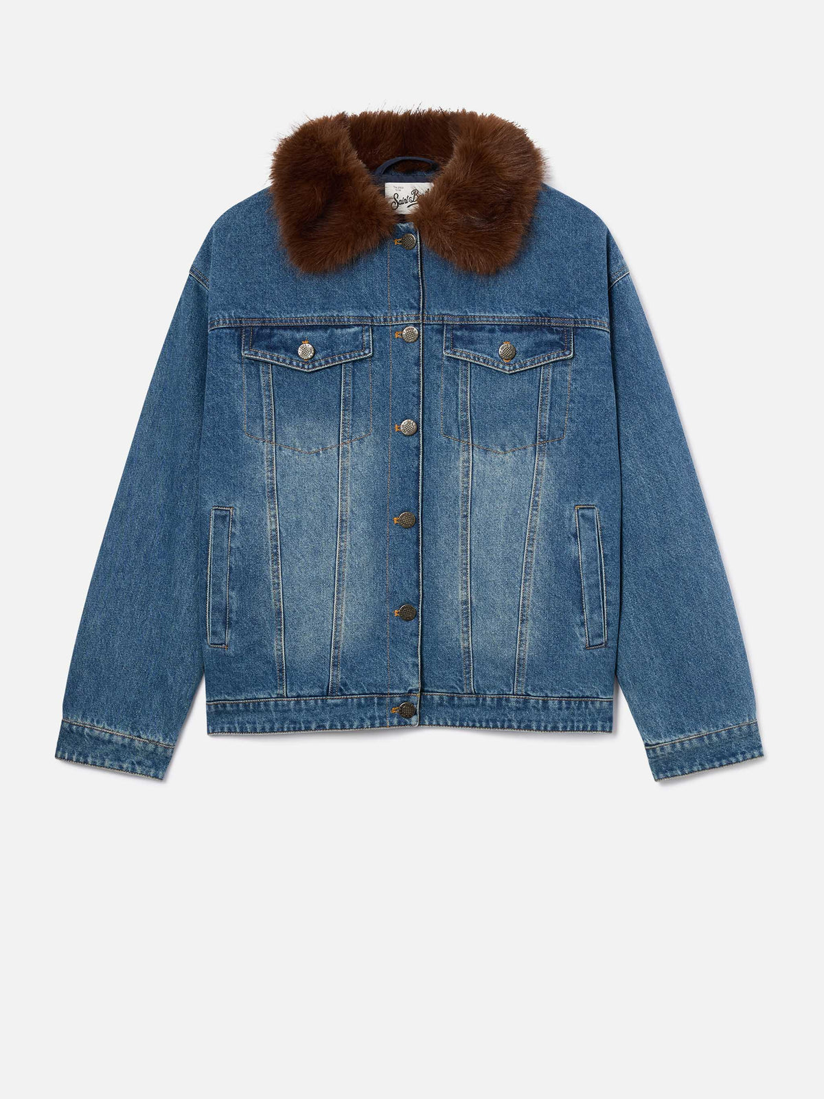 Blue Chaqueta vaquera de algodón Dailys con cuello de pelo sintético 