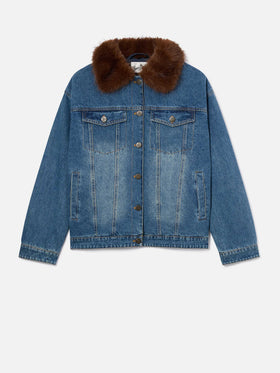 Blue Chaqueta vaquera de algodón Dailys con cuello de pelo sintético 