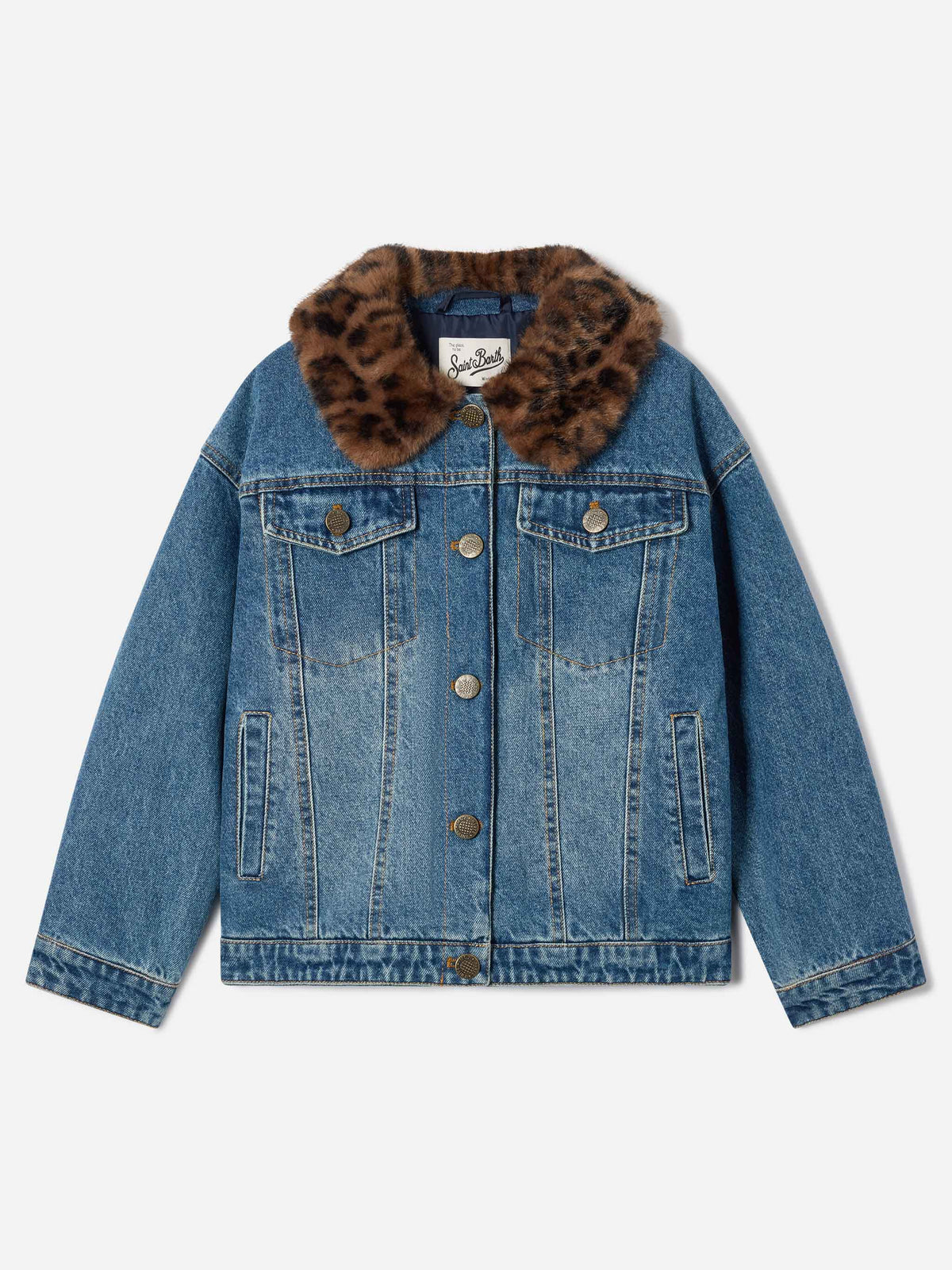 Giacca Dailys azzurra in denim con collo in effetto pelliccia