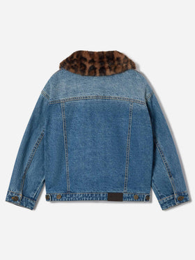 Giacca Dailys azzurra in denim con collo in effetto pelliccia