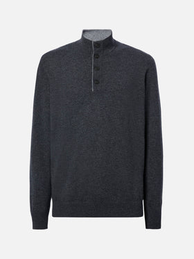 Maglione mezzocollo con zip in lana merino e cashmere antracite