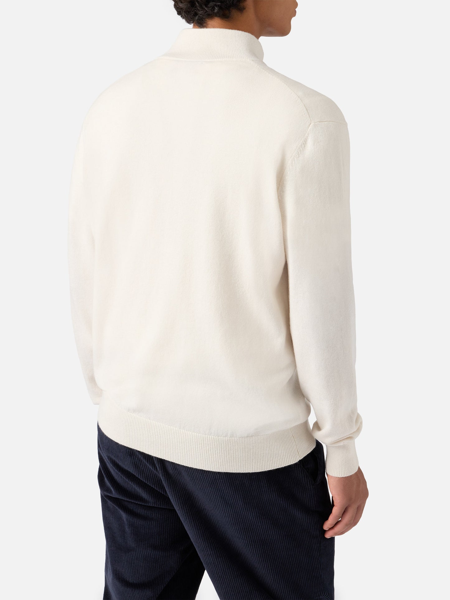 Maglione mezzocollo con zip in lana merino e cashmere bianco