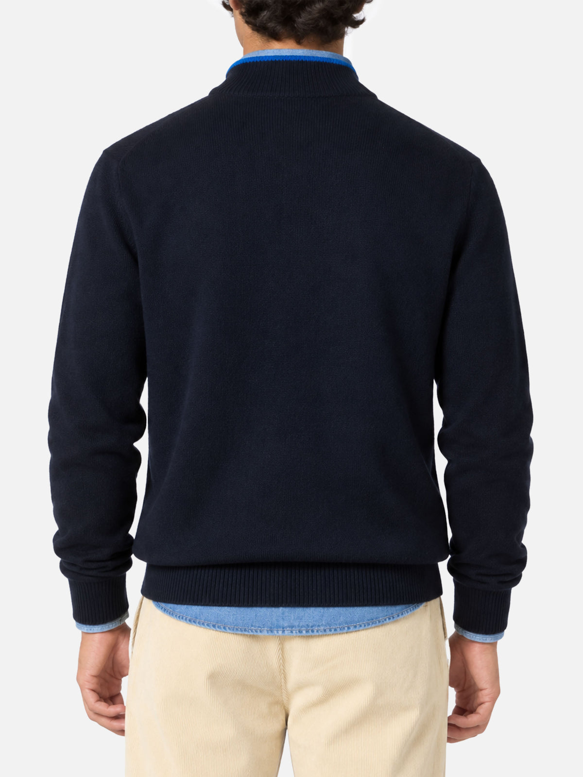 Navy blue Dorian polo collar sweater with horn buttons