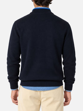 Navy blue Dorian polo collar sweater with horn buttons