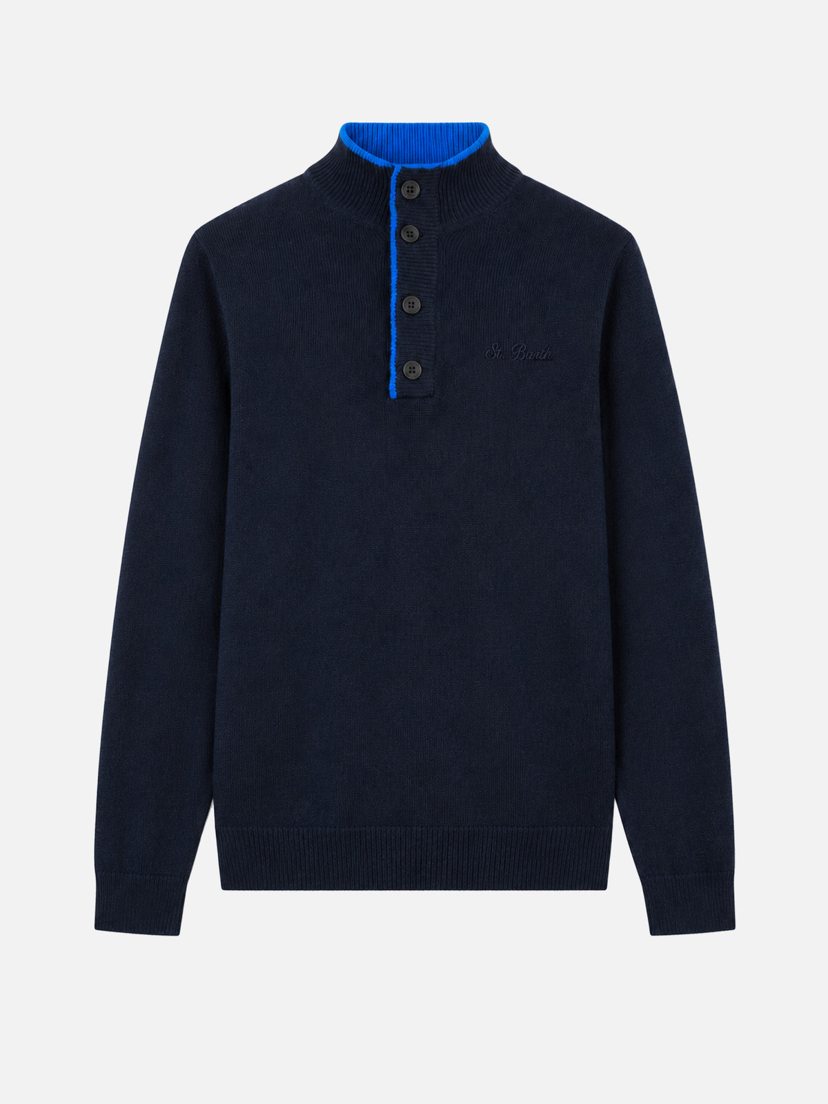 Navy blue Dorian polo collar sweater with horn buttons