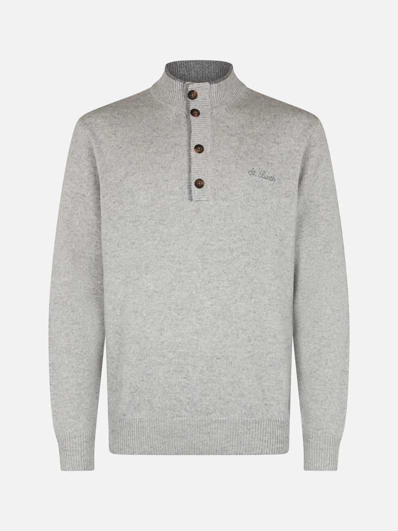 Man light grey blended cashmere polo sweater Dorian