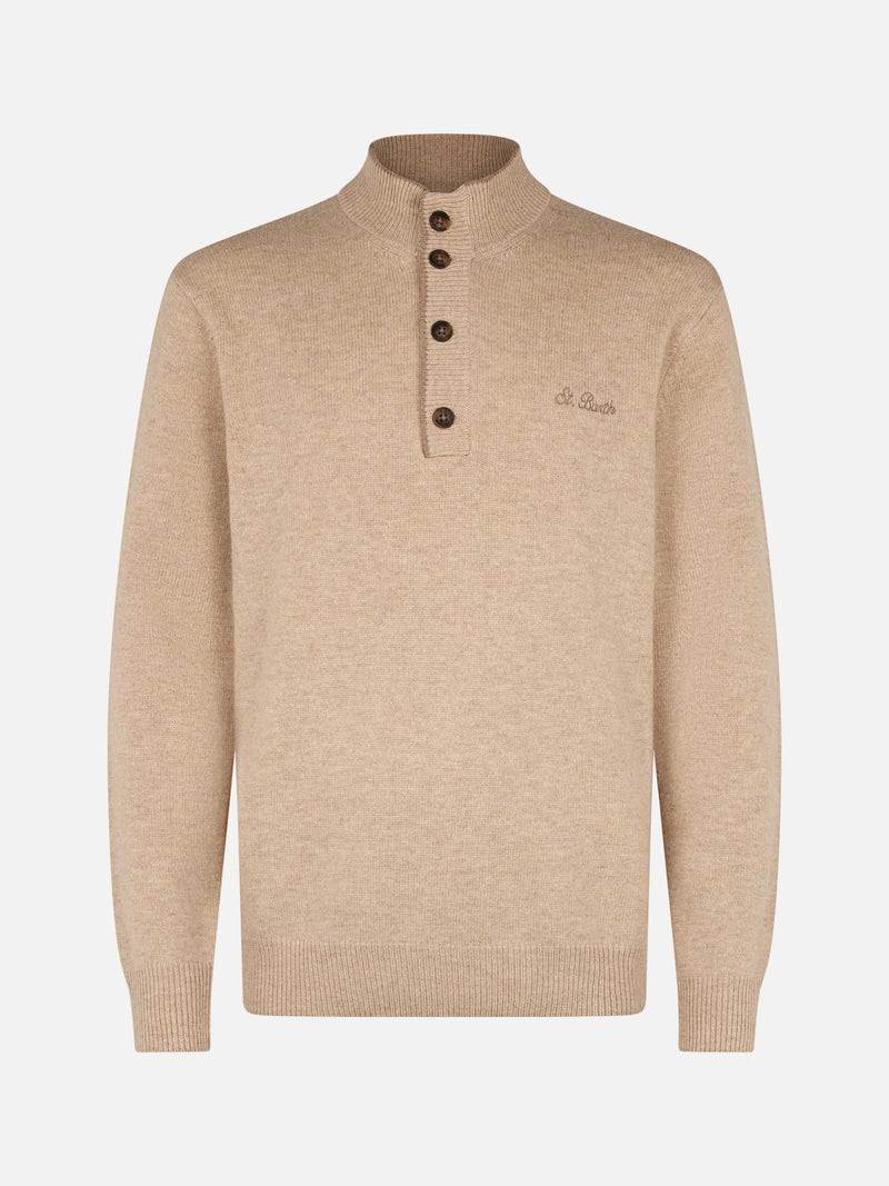 Man beige blended cashmere polo sweater Dorian