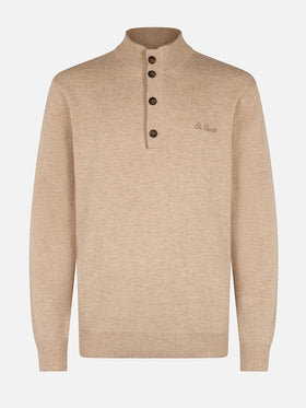 Man beige cashmere blend polo sweater Dorian