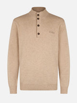 Man beige cashmere blend polo sweater Dorian