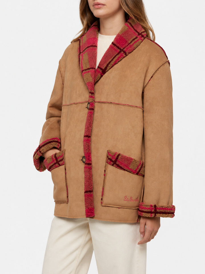 Chaqueta tartán Dorys reversible con efecto shearling 