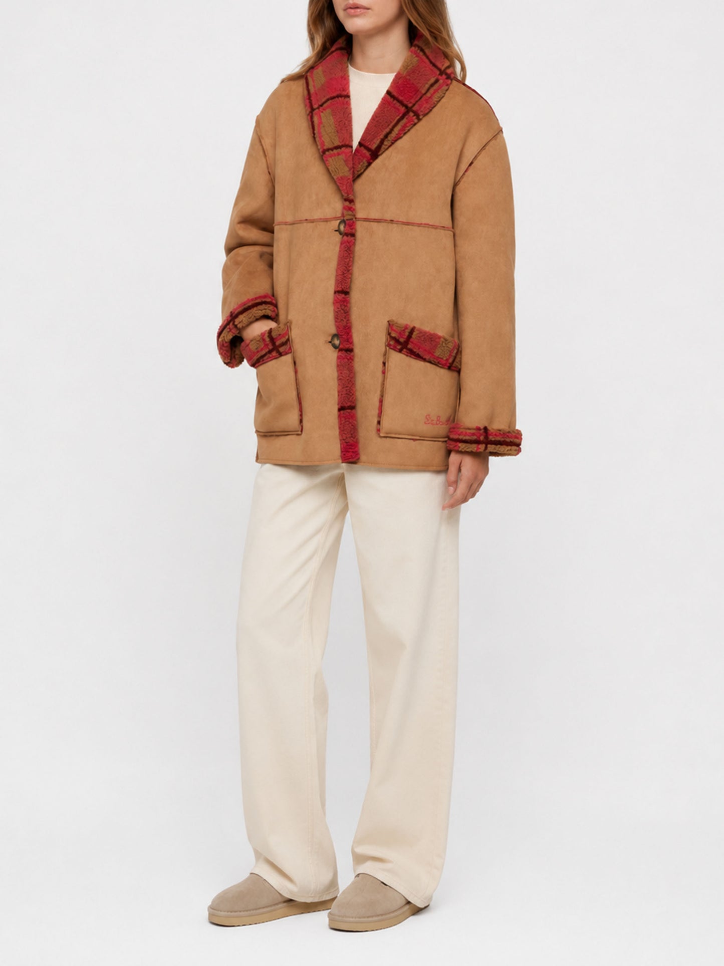 Dorys reversible shearling effect tartan jacket