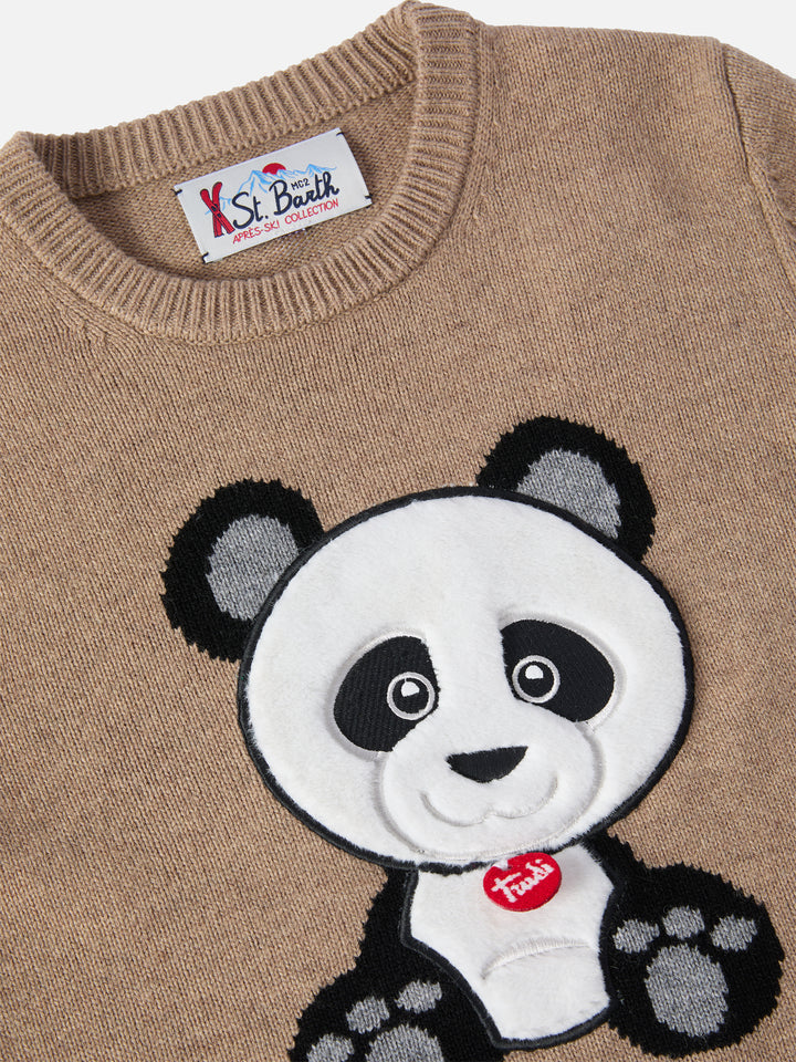 Crewneck Douglas in cashmere blend with Panda Trudi patch | TRUDI SPECIAL EDITION