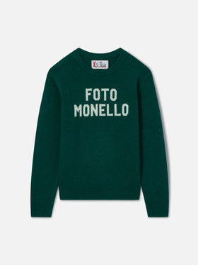 Pull en maille à col rond Douglas vert forêt avec lettrage Foto Monello 