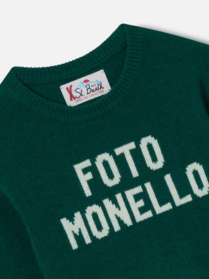 Pull en maille à col rond Douglas vert forêt avec lettrage Foto Monello 