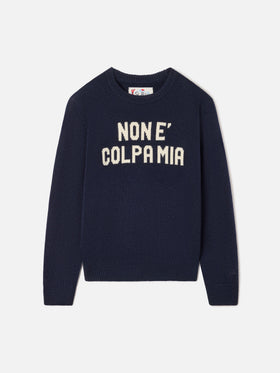 Jersey de punto azul marino con cuello redondo blue Douglas y motivo intarsia Non E Colpa Mia 