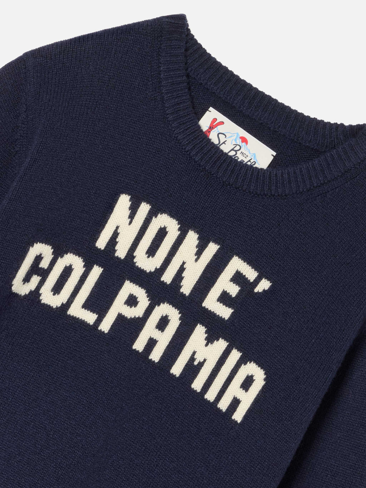 Jersey de punto azul marino con cuello redondo blue Douglas y motivo intarsia Non E Colpa Mia 
