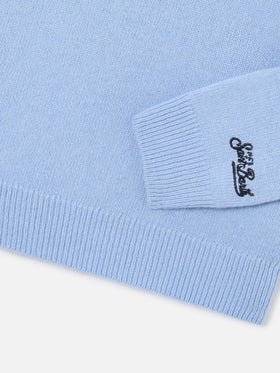 Leichter blue Douglas Rundhalsstrick mit Bello E Monello-Intarsie 