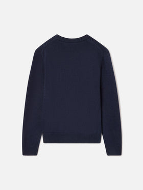 Navy blue Douglas crewneck knit with teddy bear patch
