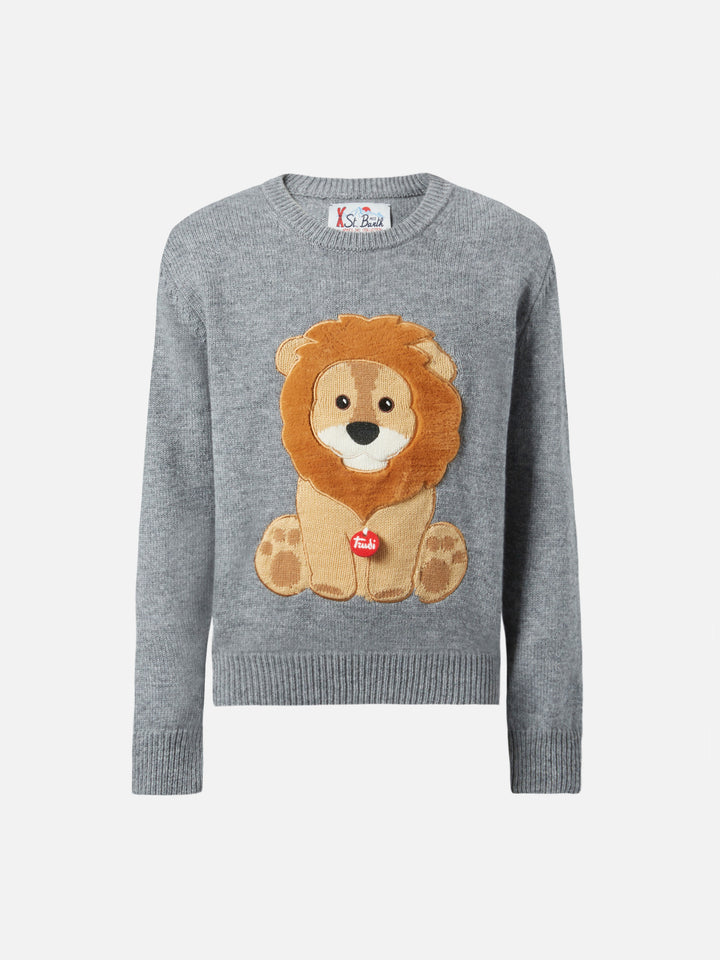 Crewneck Douglas in cashmere blend with Leone Trudi patch | TRUDI SPECIAL EDITION