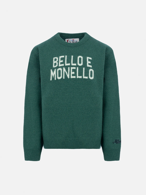 Maglione girocollo verde da bambino Douglas con stampa Bello e monello