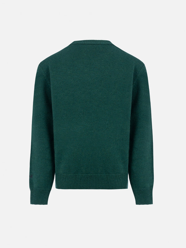 Boy green crewneck sweater Douglas with Me ne vado dai nonni print