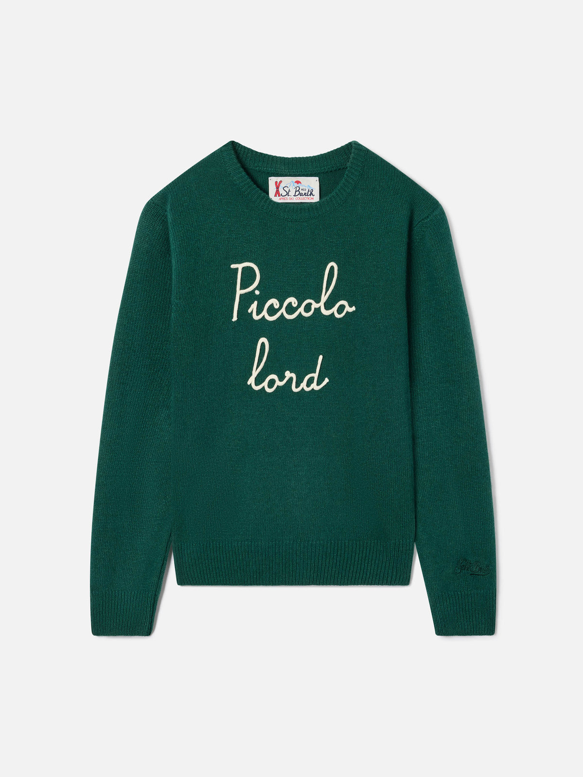 Jersey de punto con cuello redondo Green Douglas con bordado Piccolo Lord 