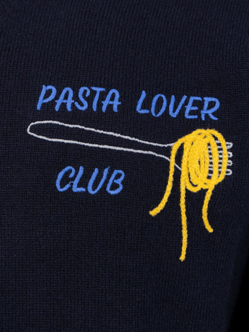 Maglione girocollo blu da bambino Douglas Light con ricamo Pasta lover