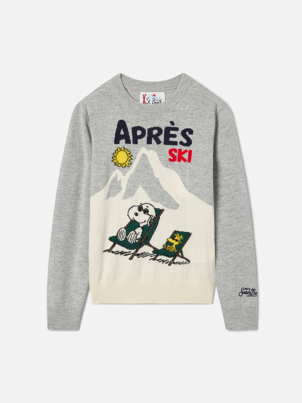 Jersey de punto gris con cuello redondo y Snoopy intarsia | Special edition 