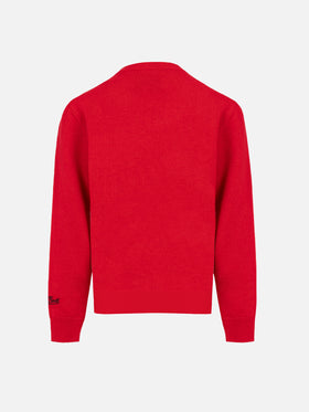 Kid red crewneck sweater Douglas with Penauts print | SNOOPY PEANUTS SPECIAL EDITION - MC2 Saint Barth