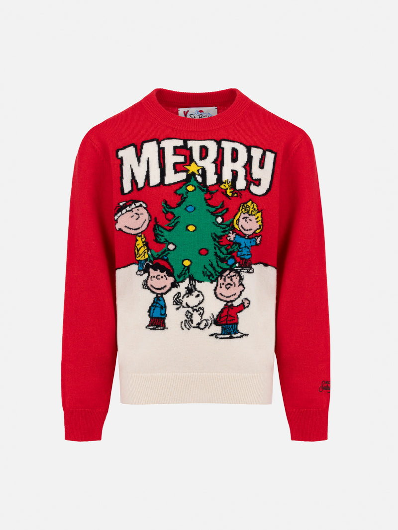 Kid red crewneck sweater Douglas with Penauts print | SNOOPY PEANUTS SPECIAL EDITION