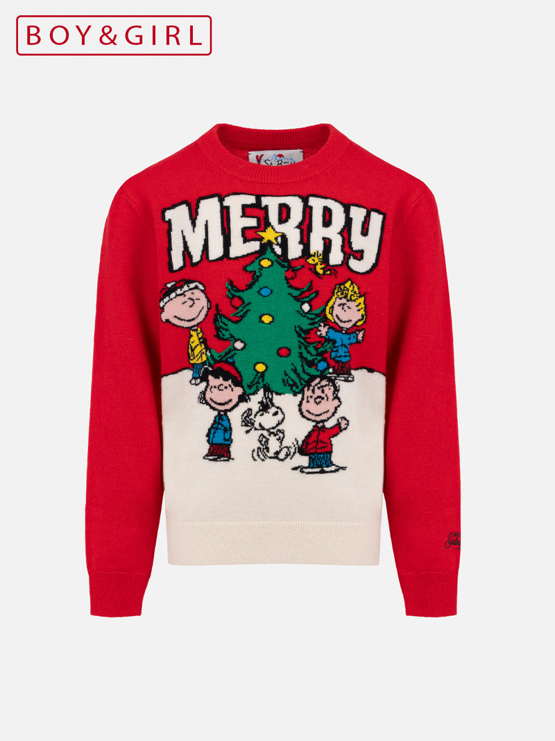 Kid red crewneck sweater Douglas with Penauts print | SNOOPY PEANUTS SPECIAL EDITION