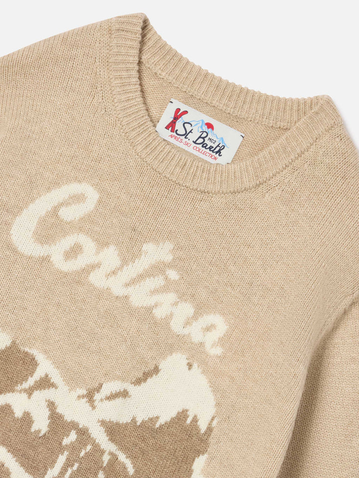 Maglia girocollo Douglas beige con intarsio Cortina