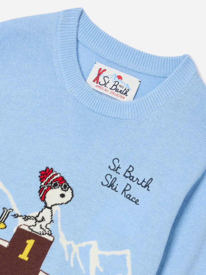 Maglia girocollo Douglas azzurra con intarsio e ricamo Snoopy | Special edition