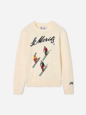 Maglia girocollo Douglas panna con intarsio St. Moritz | Special edition
