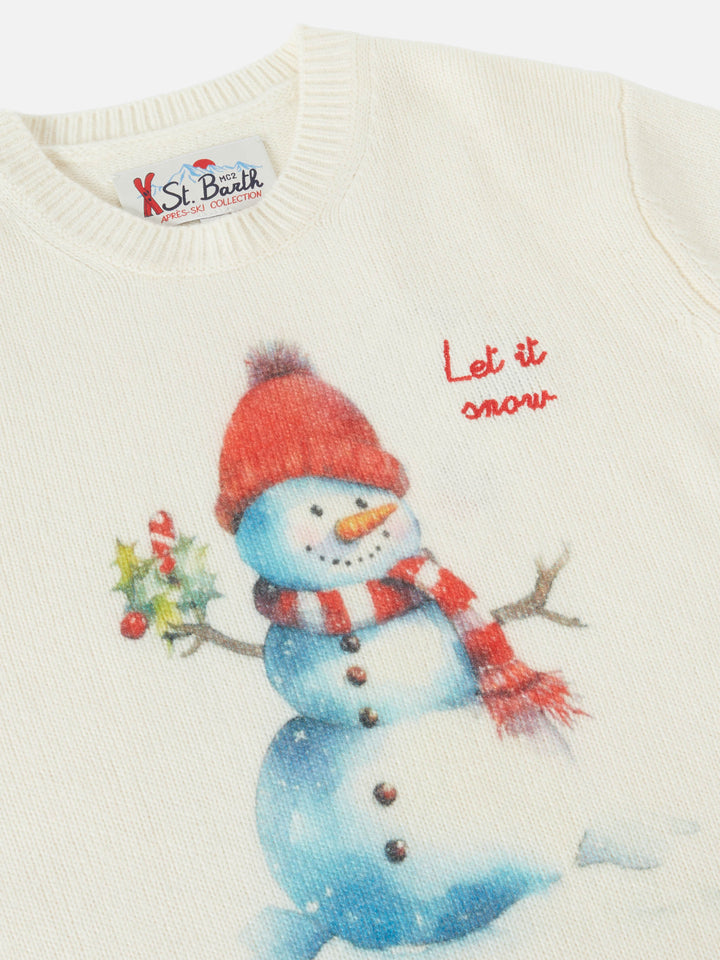 Girocollo Douglas bianco con ricamo Let it snow