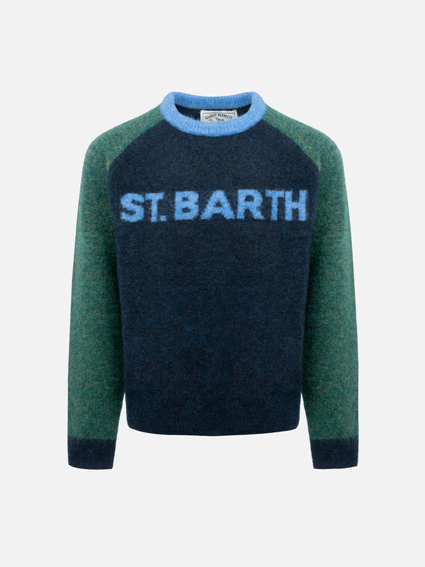 Maglione girocollo blu e verde da bambino Douglas con stampa St. Barth