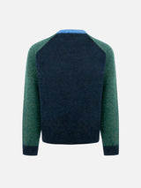 Maglione girocollo blu e verde da bambino Douglas con stampa St. Barth