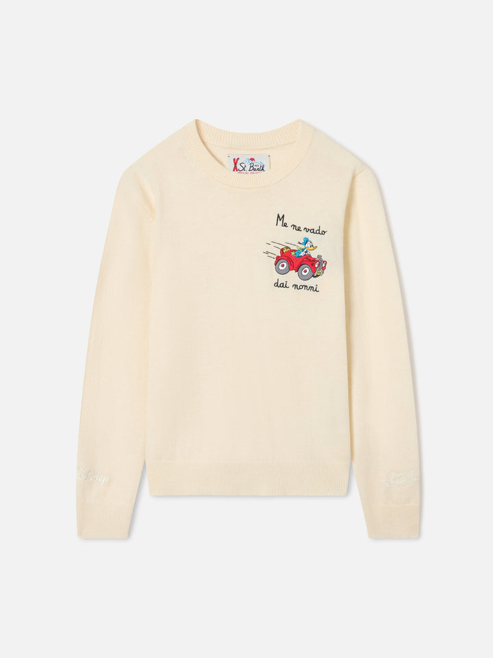 Cream Douglas Light wool and cashmere blend crewneck with Donald Duck intarsia | Special edition