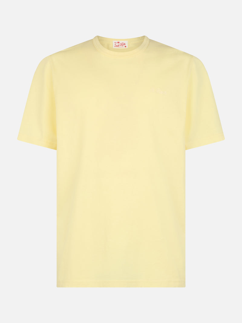 T-shirt da uomo Dover in jersey di cotone giallo pallido con ricamo St. Barth